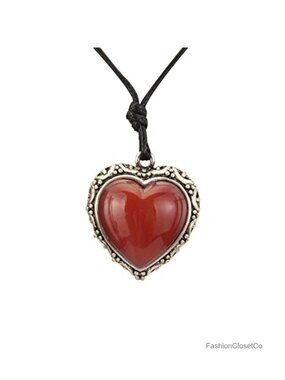 Boho Leather Necklace Long Adjustable Cord Heart Pendant Vintage Choker